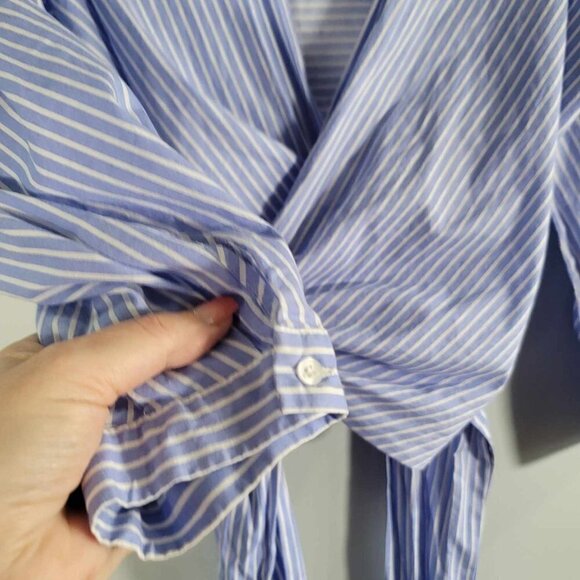 ZARA Blue and white striped wrap around cropped blouse. EUC - Picture 6 of 9